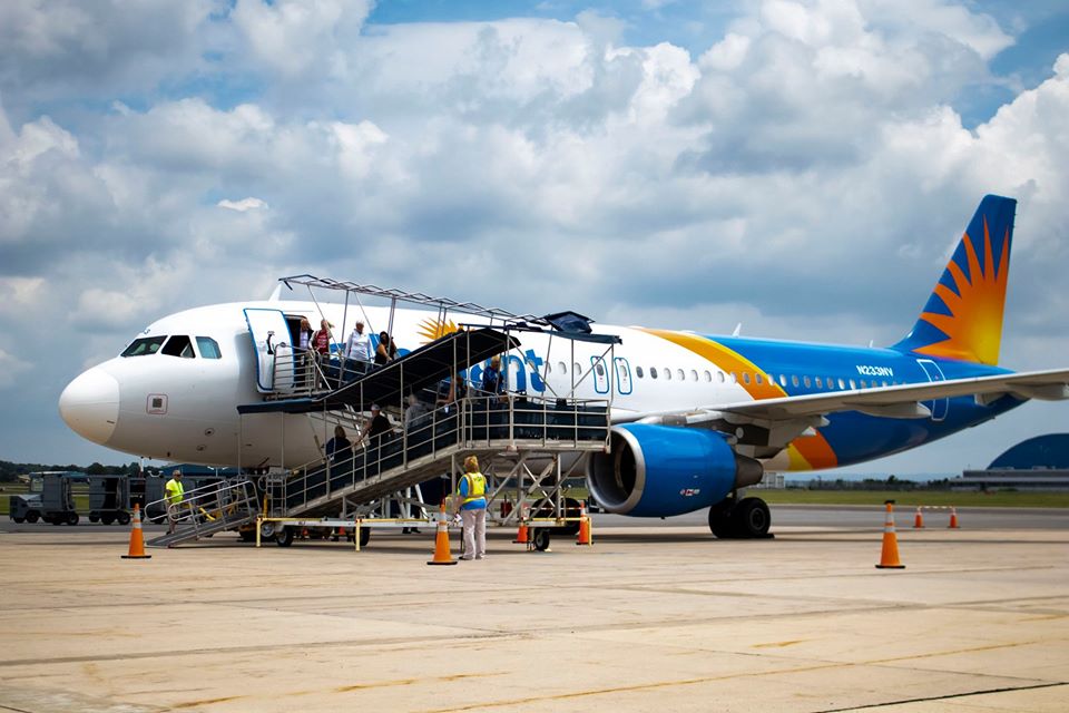 Photo of passengers boarding an Allegiant plane at HGR Airport