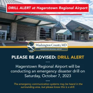 Hagerstown Regional Airport will be conducting an Emergency Disaster Drill on Saturday, October 7, 2023