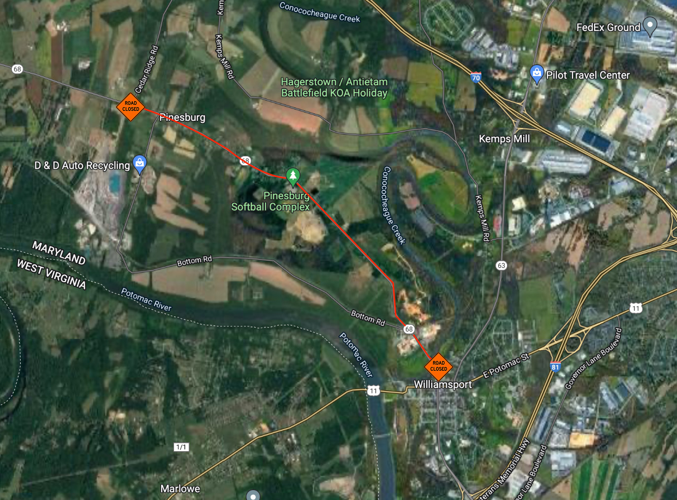 TRAFFIC ALERT Road Closure on MD 68 Washington County