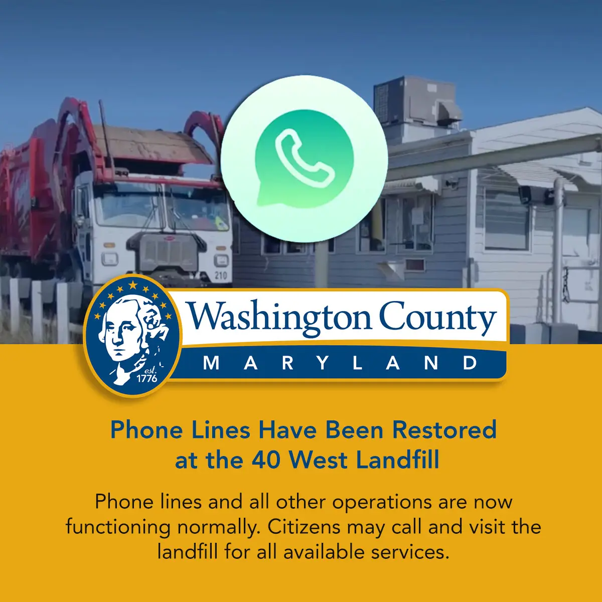 Phone Service Restored at Forty West Landfill Washington County