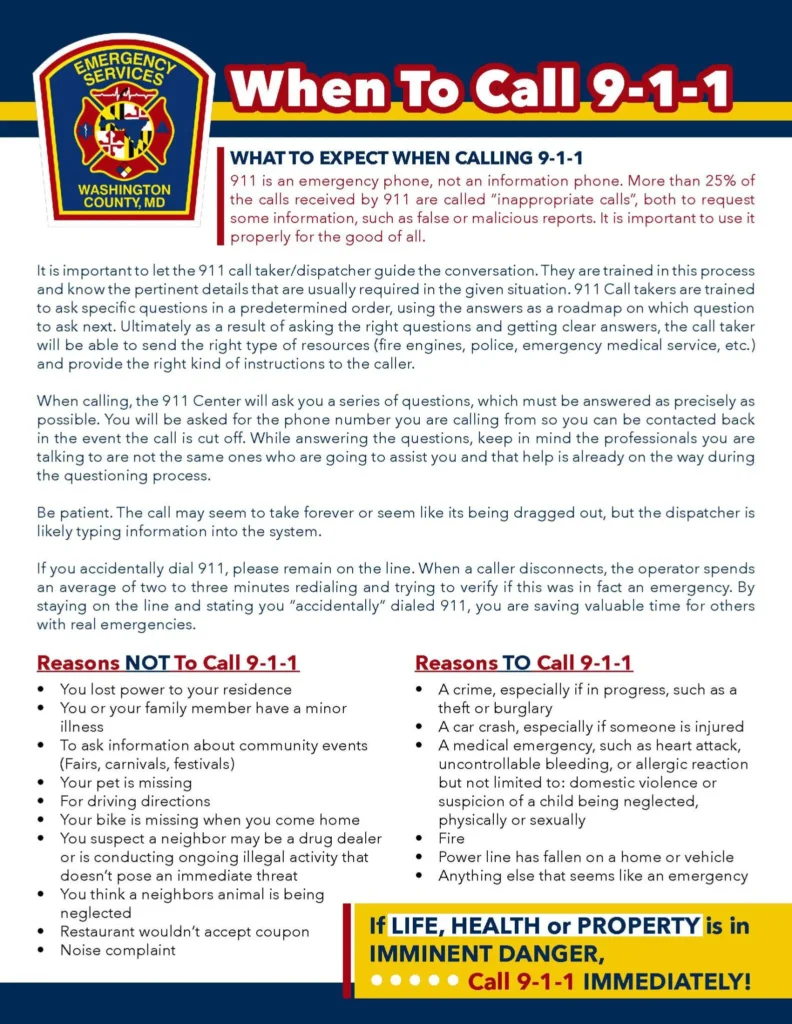 When to Call 9-1-1 flyer