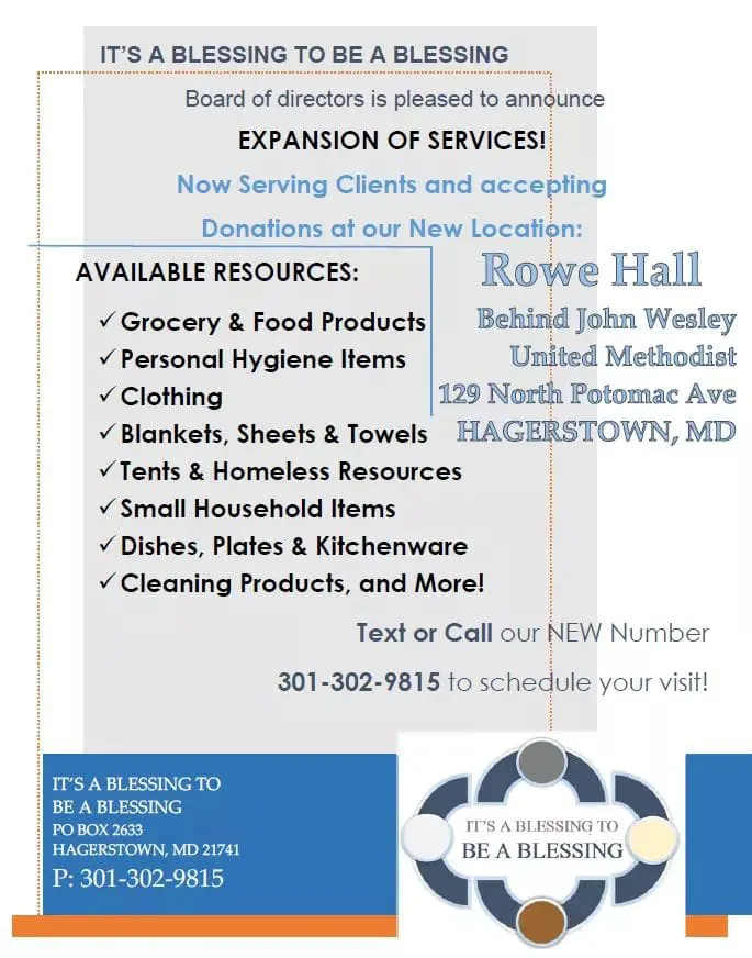 It's a Blessing to Be a Blessing flyer, call 301-302-9815 to learn more