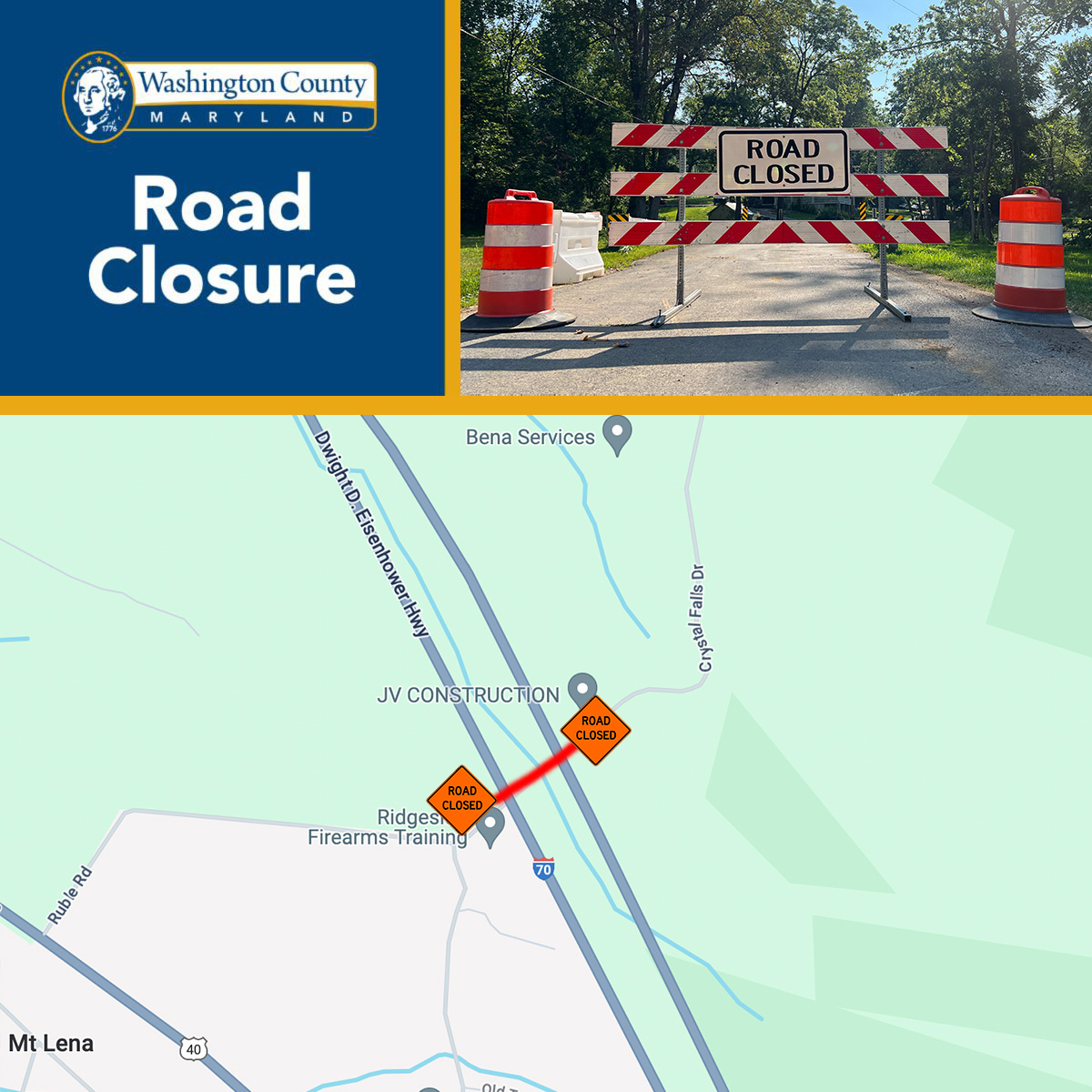 TRAFFIC ALERT Temporary Closure of Crystal Falls Drive Under I70 for