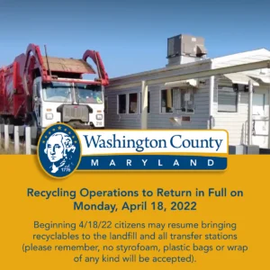 Recycling Operations to Return in Full on Monday 4/18/22